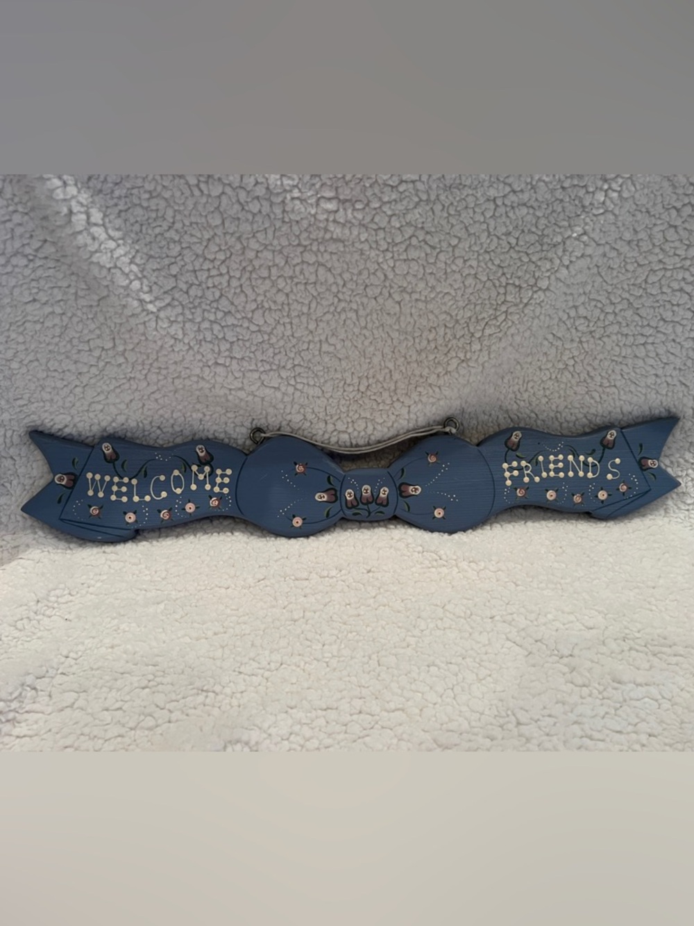 Vtg Hand Painted Bow Welcome Friends Wood Sign, 90s, Grandma, Cottagecore